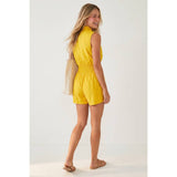 Smocking Sleeveless Front Zip Romper