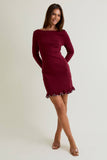 BOAT NECK RUFFLE HEM SWEATER DRESS