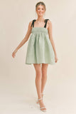 ID6302 BOW STRAP SQUARE NECK BABYDOLL MINI DRESS