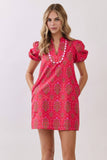 CD07319-Scallop Trim Detail Floral Mini Dress