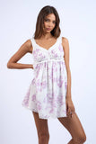 FLORAL WIDE BAND STRAP RUFFLE LACE TRIM MINI DRESS