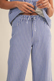 IST6347 STRIPED DENIM RUFFLE OVERSIZE VEST AND WIDE PANTS