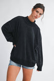 9164HK Oversized Mock Neck Washed Sweatshirt