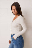 Ribbed Stretchy Fitted LS Lacey N-Neck Top