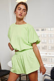 Bubble Hem & Sleeve Terry Crop Top