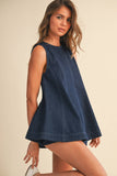 IST6095 DENIM LONGLINE SLEEVELESS TOP AND SHORTS SET