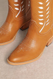 LUCIA LEAVES CUT OUT DESIGN TALL COWBOY BOOTS