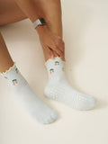Cherry Ruffle Grip Sock [Baby Blue], Pilates Socks