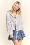 CROPPED PLAID HOODIE BUTTON-UP SHIRT - RET4244