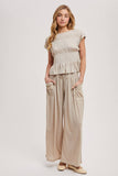 RELAXED KNIT SMOCKED TOP AND WIDE PANTS SET