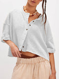 Oversized boxy round neck Buttoned short sleeve knit top