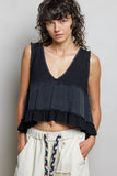 Sleeveless contrast thermal cropped babydoll top