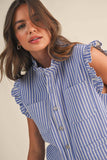 IST6347 STRIPED DENIM RUFFLE OVERSIZE VEST AND WIDE PANTS