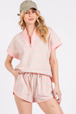 HALF ZIP UP STRIPED TOP AND SHORTS SETS