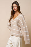 Oversized Deep V-Neck Striped Sweater