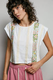 Round Neck Trim Point Floral Patch Sleeveless Top