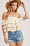 TEXTURED OFF-THE-SHOULDER TIERED CROP TOP