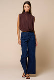 Draped Chiffon Mock Neck Sleeveless Top