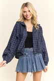 CROPPED PLAID HOODIE BUTTON-UP SHIRT - RET4244