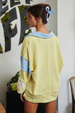 T2004E French Terry Color-block Collared Loose Fit Top