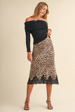 IS1333-A SATIN MIDI SKIRT WITH LACE ON THE BOTTOM HEM
