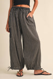 IP1530-B STRIPED DOUBLE GAUZE CONTRAST POCKET BALLOON PANTS