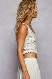 V-Neck Sleeveless Lace Ribbed Knit Top