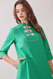 Mandarin Collar Contrast Frog Button Detail Dress