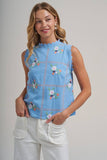 FLORAL EMBROIDERED A LINE SLEEVELESS TOP