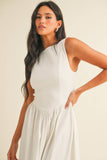 ID9030 BOATNECK SCOOP BACK CHEVRON WAIST FLARED MIDI