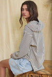 IT2283 V-neck Rounded Hem Striped Hoodie Top