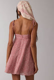 PINK DITSY V-SHAPE HOLE TIE STRAP SWING MINI DRESS