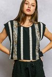 Round Neck Trim Point Floral Patch Sleeveless Top