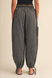 IP1530-B STRIPED DOUBLE GAUZE CONTRAST POCKET BALLOON PANTS