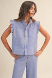 IST6347 STRIPED DENIM RUFFLE OVERSIZE VEST AND WIDE PANTS