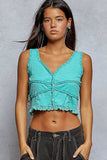 V-Neck Sleeveless Lace Ribbed Knit Top