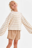 Striped Open Back Brushed Knit Top