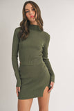 IST5189 MINI RIB KNIT SKIRT WITH SIDE SLIT AND MOCK TOP