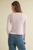 CSW18003 - RIBBED CARDIGAN WITH RUFFLED TRIM COLOR CONTRAST