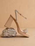 The Suva Nude | Rhinestone and Reptile Print Strappy