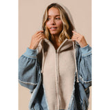 WASHED AND FLEECE MIX AND MATCH ZIP UP HOODIE