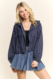 CROPPED PLAID HOODIE BUTTON-UP SHIRT - RET4244