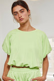 Bubble Hem & Sleeve Terry Crop Top