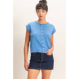 Rolled Edge Button Front Sweater Vest