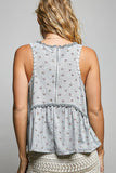 Round Neck Ruffle Hem Trim Detail Floral Sleeveless Top