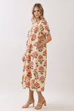 CD07309-Botanical Print Babydoll Midi Dress