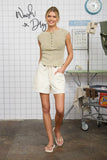 WASHED EXPOSED SEAM HENLEY RIBBED KNIT TOP