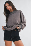 9164HK Oversized Mock Neck Washed Sweatshirt