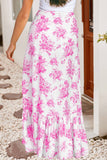 Boho Floral High Waist Ruffle Split Maxi Skirt