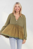 MINERAL WASHED BABYDOLL TUNIC TOP - RET3678WN
